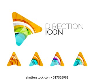 Conjunto de iconos de flecha direccional abstracta, conceptos de gps de logotipo comercial, diseño geométrico moderno y limpio. Creado con líneas de onda abstractas transparentes