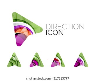 Set of abstract directional arrow icons, business logotype gps concepts, clean modern geometric design. Created with transparent abstract wave lines