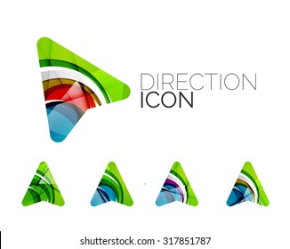Conjunto de iconos de flecha direccional abstracta, conceptos de gps de logotipo comercial, diseño geométrico moderno y limpio. Creado con líneas de onda abstractas transparentes