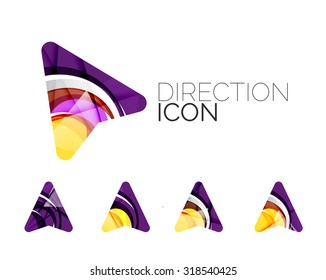 Set of abstract directional arrow icons, business logotype gps concepts, clean modern geometric design. Created with transparent abstract wave lines