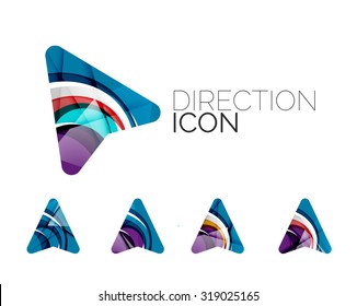 Set of abstract directional arrow icons, business logotype gps concepts, clean modern geometric design. Created with transparent abstract wave lines