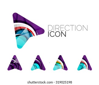 Set of abstract directional arrow icons, business logotype gps concepts, clean modern geometric design. Created with transparent abstract wave lines