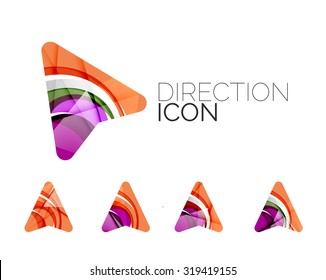 Conjunto de iconos de flecha direccional abstracta, conceptos de gps de logotipo comercial, diseño geométrico moderno y limpio. Creado con líneas de onda abstractas transparentes