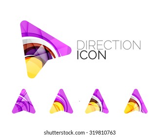 Set of abstract directional arrow icons, business logotype gps concepts, clean modern geometric design. Created with transparent abstract wave lines