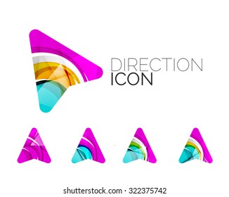 Set of abstract directional arrow icons, business logotype gps concepts, clean modern geometric design. Created with transparent abstract wave lines