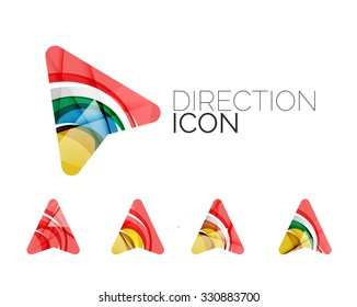 Set of abstract directional arrow icons, business logotype gps concepts, clean modern geometric design. Created with transparent abstract wave lines