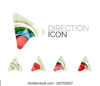 Conjunto de iconos de flecha direccional abstracta, conceptos de gps de logotipo comercial, diseño geométrico moderno y limpio. Creado con líneas de onda abstractas transparentes