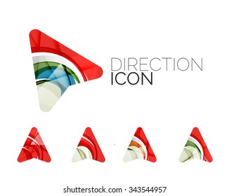 Set of abstract directional arrow icons, business logotype gps concepts, clean modern geometric design. Created with transparent abstract wave lines