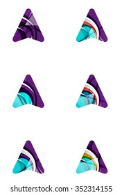Set of abstract directional arrow icons, business logotype gps concepts, clean modern geometric design. Created with transparent abstract wave lines