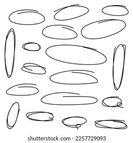 Set Abstract Doodle Circle Line. Round aesthetic elements for decor design. Hand drawn vector clipart