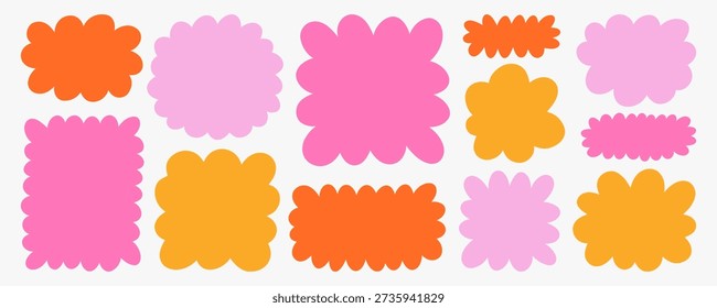 Set of abstract doodle cloud shapes in hand drawn style. Organic rounded blobs and cartoon frames in different colors. Perfect for posters, stickers, branding, social media design, packaging and creative backgrounds.