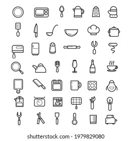 Set Abstrakte Doodle Collection Küche Spoon Fork Kettle Logo Vektorsymbol Symbol Design Style