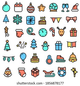 Set Abstract Doodle Elements Collection Winter Vector Design Style Background Snowflake Snowman Santa Glove Christmas Toy Tree Illustration Icons