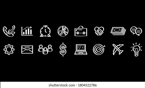 Set Abstract Doodle Elements Hand Drawn Collection Business Sketch Vector Design Style Background Mail Notebook Money Chart Team People Illustration Cartoon Icons
