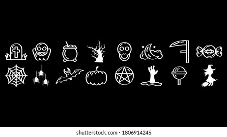 Set Abstract Doodle Elements Hand Drawn Collection Halloween Sketch Vector Design Style Background Spider Web Bat Ghost Pumpkin Tree Illustration Cartoon Icons