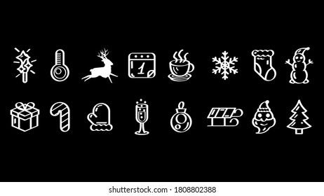 Set Abstract Doodle Elements Hand Drawn Collection Winter Sketch Vector Design Style Background Snowflake Snowman Santa Glove Christmas Toy Tree Illustration Cartoon Icons