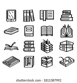Set Abstract Doodle Elements Hand Drawn Collection Books Sketch Vector Design Style Background Reading Education Library E-Book Illustration Cartoon Icons