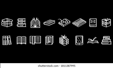 Set Abstract Doodle Elements Hand Drawn Collection Books Sketch Vector Design Style Background Reading Education Library E-Book Illustration Cartoon Icons