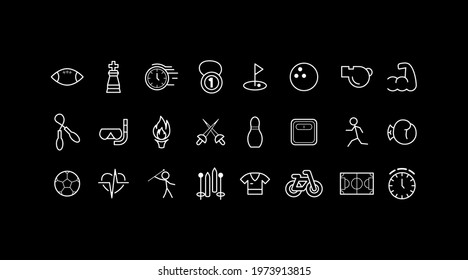 Set Abstract Doodle Elements Hand Drawn Collection Sport BaseBall Dumbbell Cup Bicycle Medal Vector Design Style Background Healthy Lifestyle Fitness Illustration