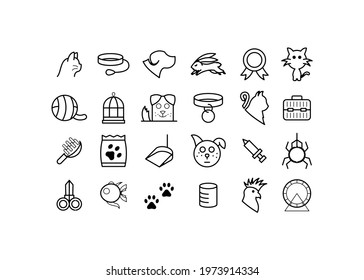 Set Abstract Doodle Elements. Hand Drawn Collection of Pet Animal Vector Design Sketch Style Background, Dog Cat Bone Food Training Caring Grooming  Illustration Icons
