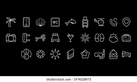 Set Abstract Doodle Elements Hand Drawn Collection Travel Tourism Sketch Vector Design Style Background Summer Sun Compass Camera Plane Glasses Ticket Illustration Icons