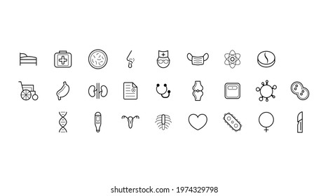 Set Abstract Doodle Elements Hand Drawn Collection Medicine Sketch Vector Design Style Background Medic Syringe Tablet Heart Microscope Potion Illustration Cartoon Icons