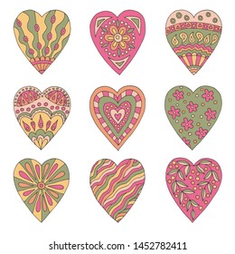 Set of abstract doodle hearts on white background