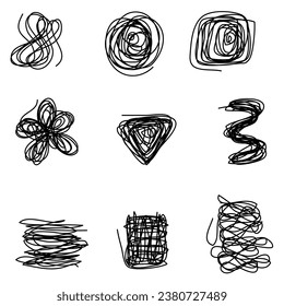 A set of abstract doodles drawn by hand with a pencil on a white background