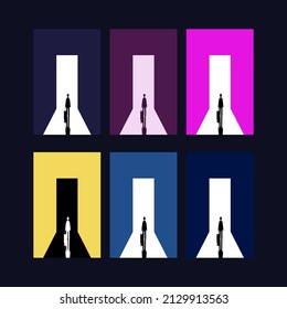 Set of Abstract Door open Light out technology background. Hitech communication concept innovation background. Abstract open door to universe

