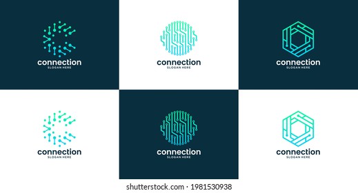 Set of abstract dot connection with letter C logo design.