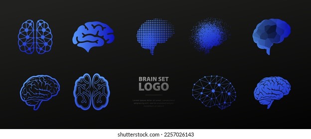 Set of abstract dots and lines brain logotypes concept.