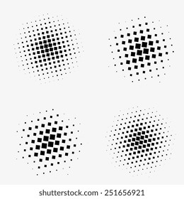 Set of abstract dotted black halftone rectangles