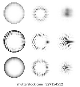Set of abstract dotted circles. Black and white vector background