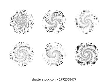 Conjunto de círculos de puntos abstractos. Diseñar puntos en espiral. Arte geométrico. Elemento de diseño para marco, logotipo, tatuaje, páginas web, impresiones, afiches.
