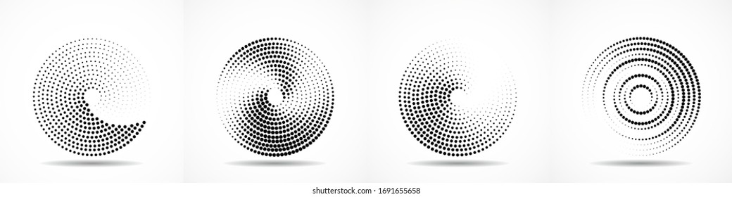 Set of abstract dotted circles. Halftone dots in circular form. Vector logo