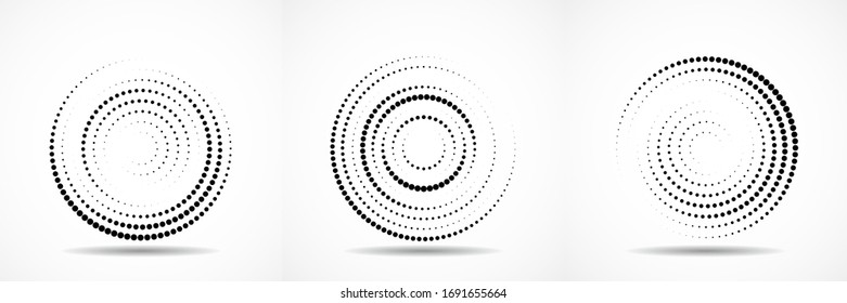 Set of abstract dotted circles. Halftone dots in circular form. Vector logo