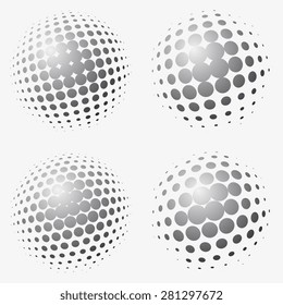 Set of abstract dotted halftone spheres
