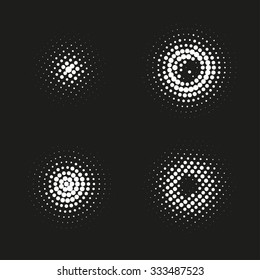 Set of abstract dotted vector halftone circles