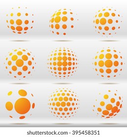 Set of Abstract dotted vector spheres.