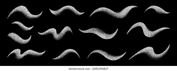 Conjunto de Formas onduladas punteadas abstractas para el diseño y la decoración. Elemento de textura de ruido simple. Semitono granulado con sombra degradada.