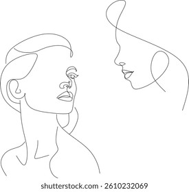 Set of abstract drawings of female face. Line drawing of beautiful girls. Cosmetics logo. Hand drawn without artificial intelligence