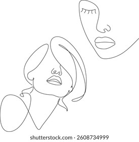 Set of abstract drawings of a woman's face. Line drawing. Cosmetics logo. Hand drawn without artificial intelligence