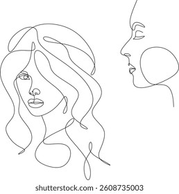 Set of abstract drawings of a woman's face. Line drawing. Cosmetics logo. Hand drawn without artificial intelligence