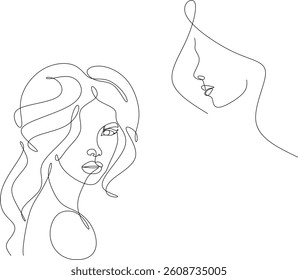 Set of abstract drawings of a woman's face. Line drawing. Cosmetics logo. Hand drawn without artificial intelligence