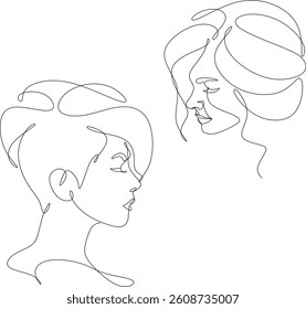Set of abstract drawings of a woman's face. Line drawing. Cosmetics logo. Hand drawn without artificial intelligence
