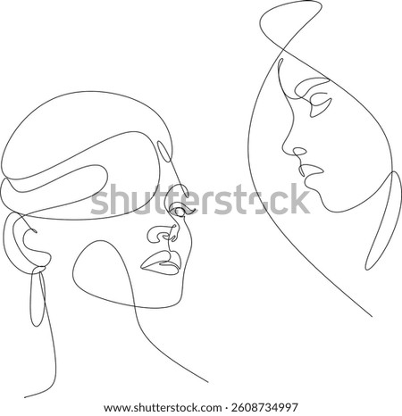 Set of abstract drawings of a woman's face. Line drawing. Cosmetics logo. Hand drawn without artificial intelligence