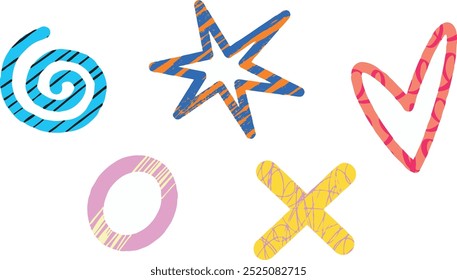 conjunto de elementos desenhados abstratos com padrões