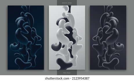 
Set of abstract drops shapes on white and black background and dark blue color. Liquid shapes composition. Futuristic design. Vector illustration