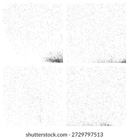 Set of abstract dust noise made of night sky stars. Small particles of debris and dust. Distress dirt background in grunge texture overlay with fine grains isolated on white background. Vector. 
