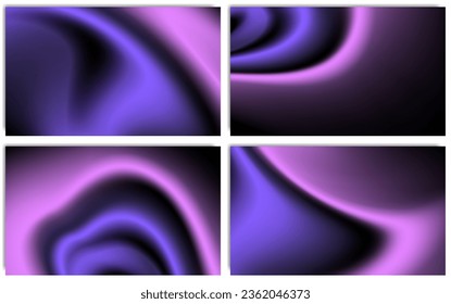Conjunto de fondos dinámicos abstractos con curvas de gradiente rosa y púrpura borrosas brillantes. Plantilla de papel de escritorio digital fluido para escritorio, página web, banner, publicidad. Antecedentes futuristas ondulados